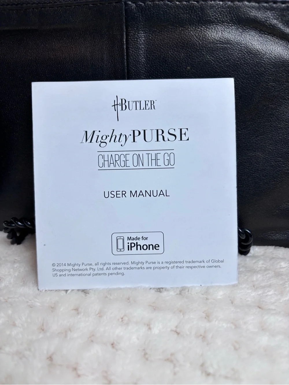 H&Butler Mighty Purse Smooth Black Leather Wristlet w/Built-in Phone Charger
